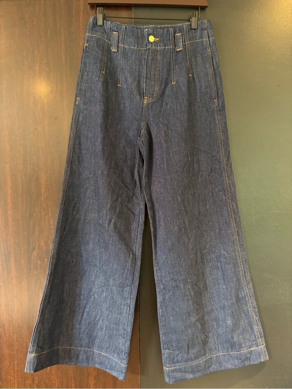 Frame Darted Wide Leg Jeans Dark Blue Denim